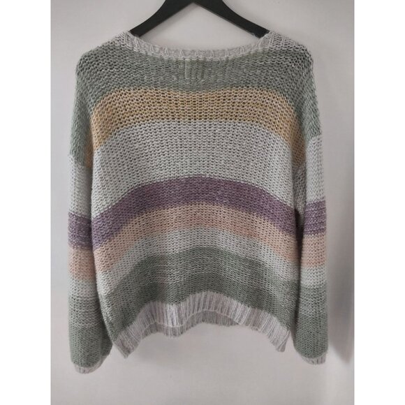 Grace & Emma Cotton Blend Striped Knit Sweater Shirt Sz L - Picture 2 of 8